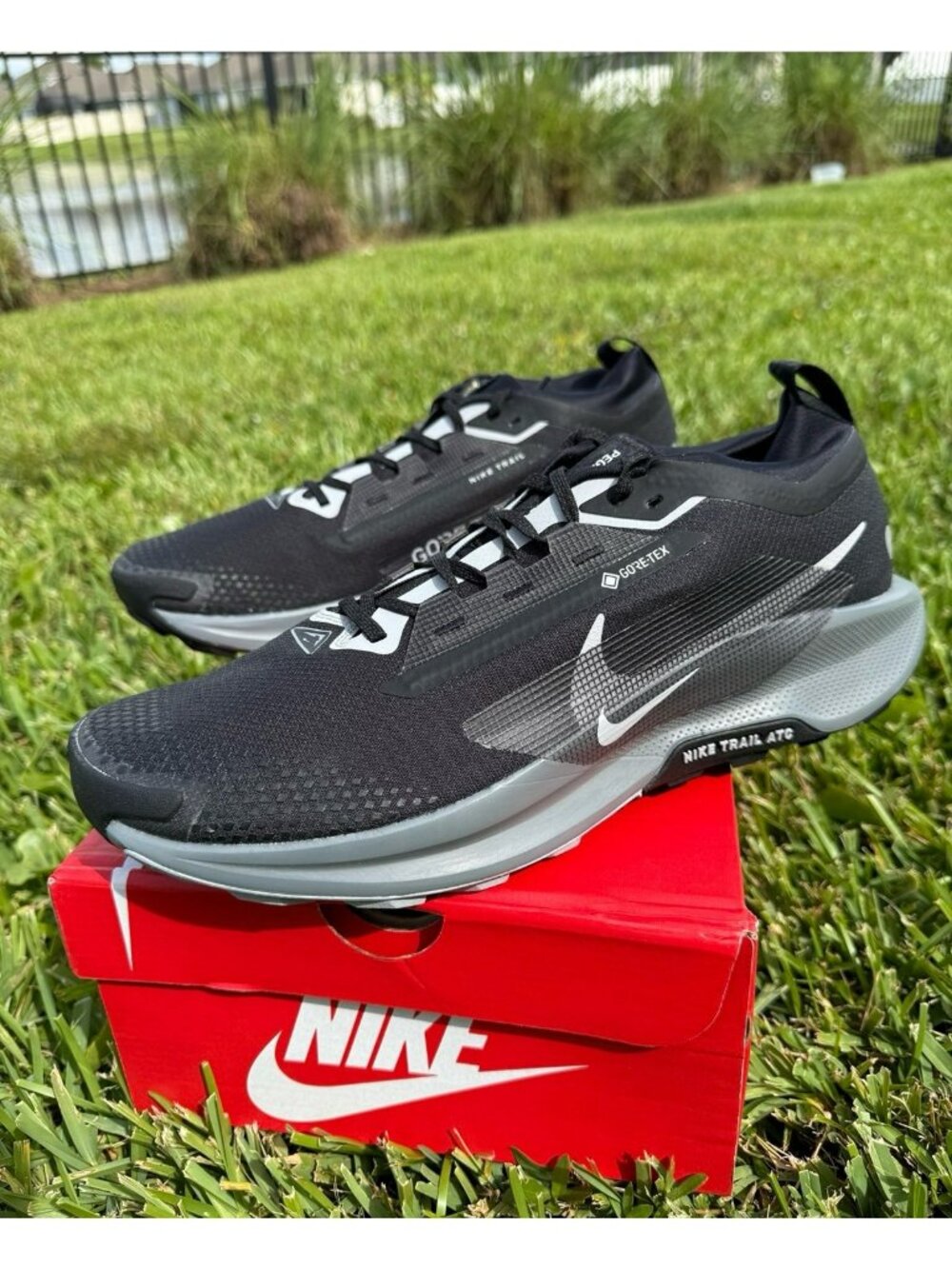 Size 13 Men’s Nike Pegasus Trail 5 GTX Shoes ATC Black Gray GORE-TEX FQ0908-001